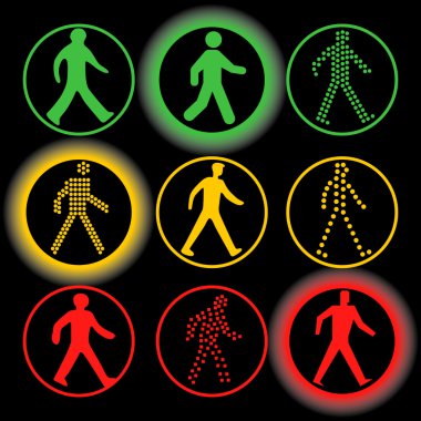 İzole trafik ışıkları elemanları vektör logo seti. Dairesel yol işaretleri.