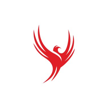 İzole kırmızı uçan kuş vektör logosu. Yayılan kanatlar güvercin silueti logotipi.