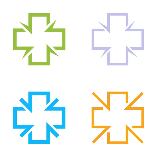 Μεμονωμένο πολύχρωμο σταυρό λογότυπο cross διανύσματος. Ιατρικές πινακίδες περίγραμμα συλλογή λογοτύπων. Η ομάδα των συμβόλων του νοσοκομείου στο λευκό φόντο. Θρησκευτικές εικόνες. Αριθμητικά σύμβολα συν. — Διανυσματικό Αρχείο