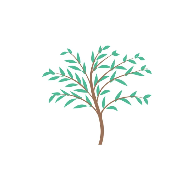 Le tronc mince de l'arbre avec le logo de feuilles. Forêt et parc. Design élégant . — Image vectorielle