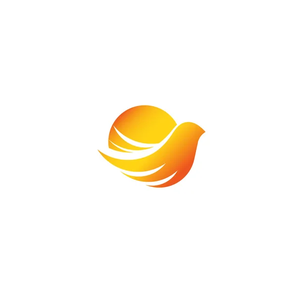 Logo isolé du vecteur soleil et oiseau. Coucher de soleil ou lever de soleil avec logo main humaine . — Image vectorielle