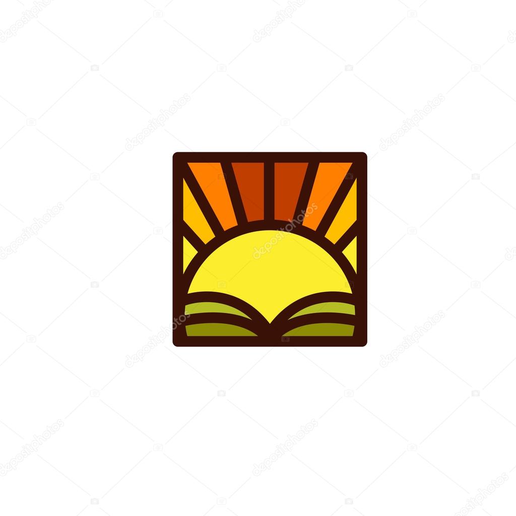 Isolated abstract sunrise or sunset view vector logo. Unusual sun illustration. Hot sunny weather forecast logotype. Sunbeams icon. Spring and summer element.