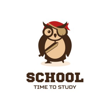 Isolated wise owl vector logo. School logotype. Cartoon illustration. Teacher. clipart