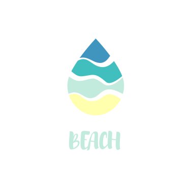 İzole soyut mavi renkli su damlası vektör logosu. Plaj sembolü. Su logosu. Sıvı illüstrasyon. Taze içecek işareti. Deniz, okyanus, nehir elementi.