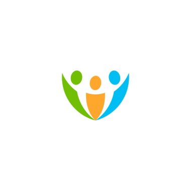 İzole soyut renkli insanlar vektör logosu. İnsan silueti logosu. Minimalist illüstrasyon. Topluluk işareti. Takım çalışması etkinlik simgesi. Birlik sembolü. Sosyal ağ öğesi.