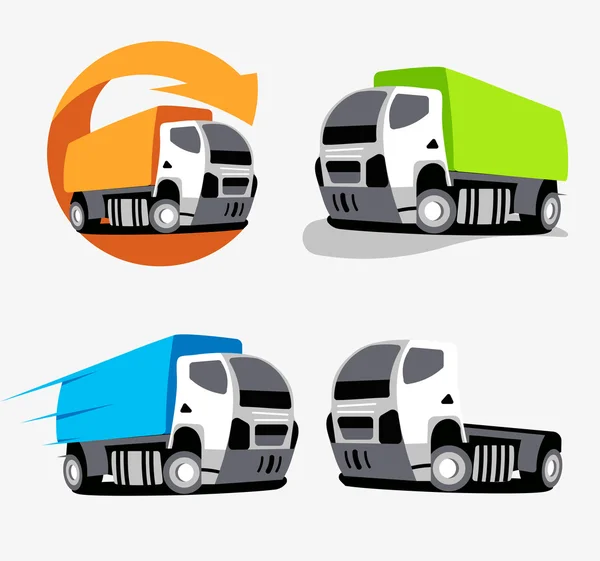 Izolowane kolorowe ciężarówki wektor zestaw. Kolekcja pojazdów. Ikony grup samochodów. — Wektor stockowy