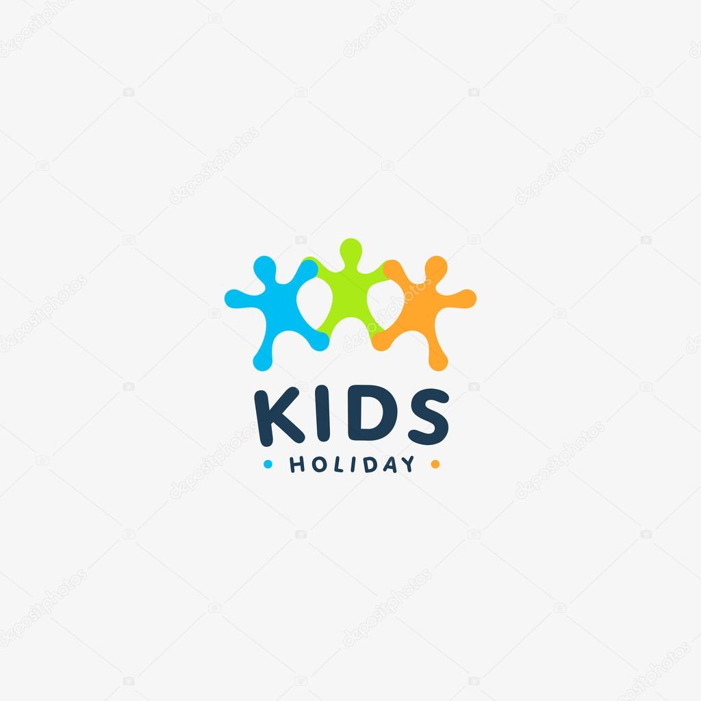 Isolated colorful kids silhouette vector logo. Abstract happy people logotype. Children illustration. Kindergarten emblem. Funny game sign