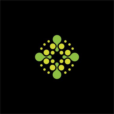 İzole soyut yeşil renk noktalı çapraz vektör logosu. Tıbbi logo tipi.