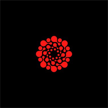 İzole soyut kırmızı renk çiçek vektör logosu. Yuvarlak şekil güneş illüstrasyon.