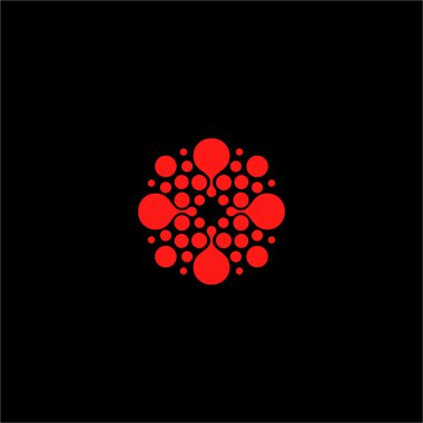 İzole soyut kırmızı renk çiçek vektör logosu. Yuvarlak şekil güneş illüstrasyon.