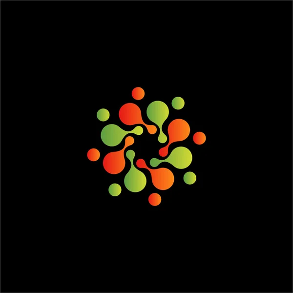 Isolierte abstrakte orange und grüne Blütenvektorlogos. runde Spiraldekoration — Stockvektor