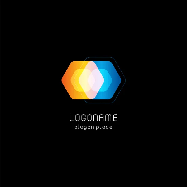 Logo vectoriel isolé en polygones bleus et jaunes. Logotype de géométrie. Pierres précieuses . — Image vectorielle