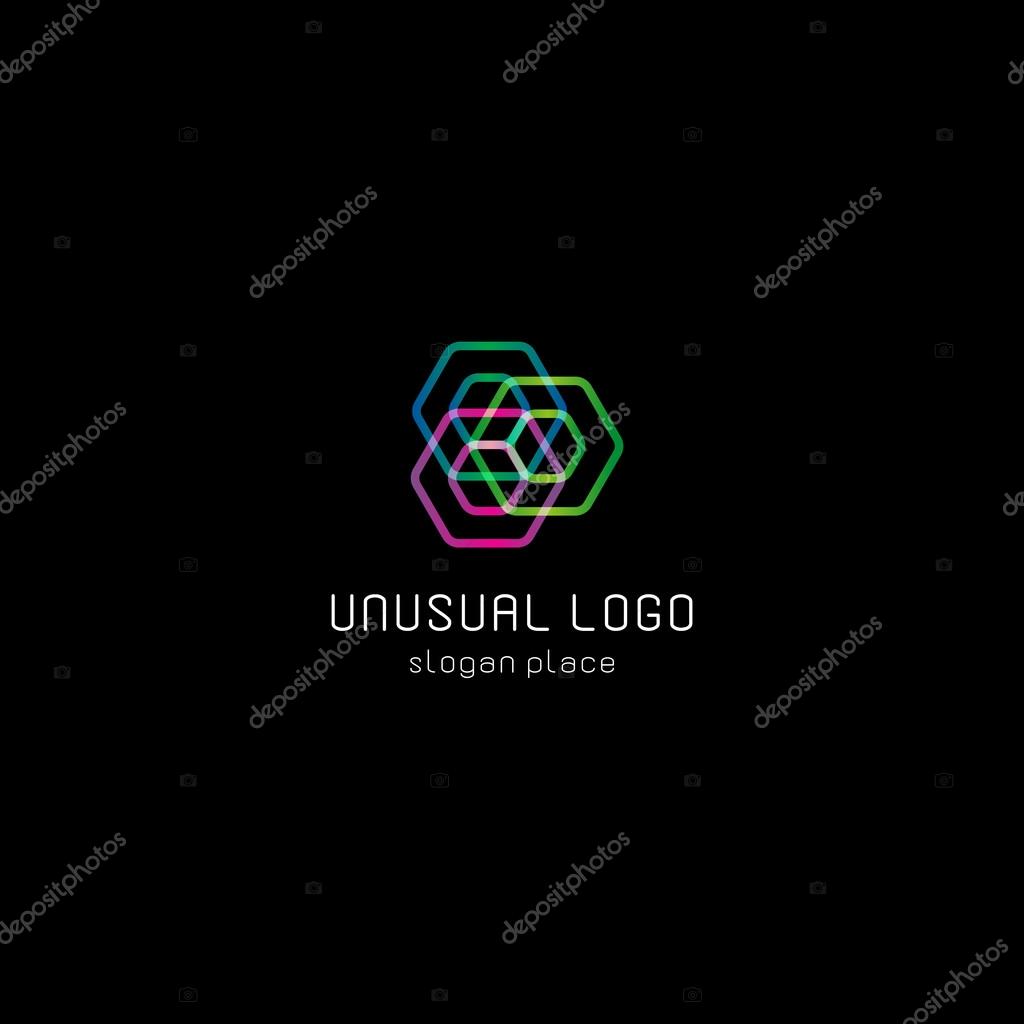 Isolated abstract colorful polygons vector logo. Geometric shapes logotype on the black background. Repairman equipment icon. Screw illustration.