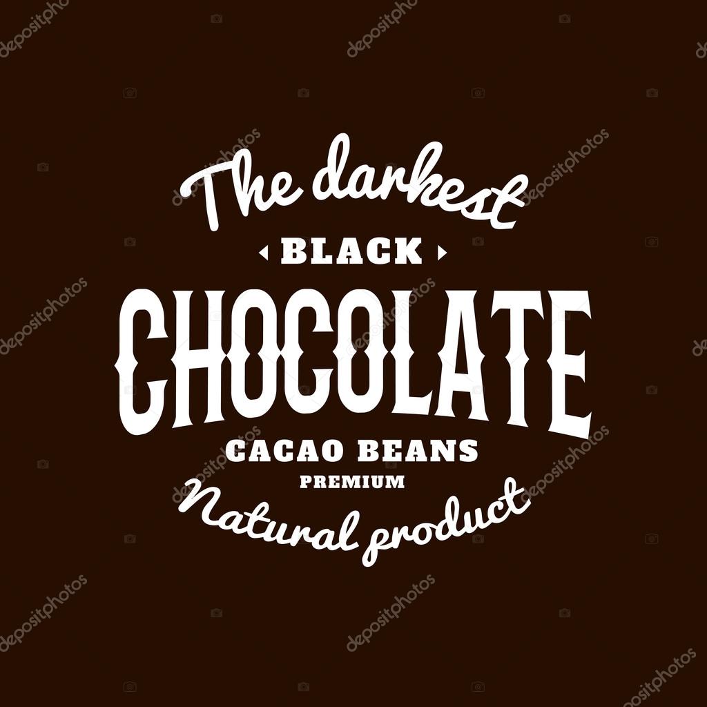 Isolated dark chocolate emblem vector logo. White color writing on the black background. Cacao beans natural product. Sweet dessert logotype. Retro style sticker. Old school design. Modern font.