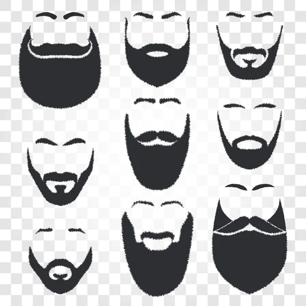 Cara aislada con bigote y conjunto de logotipo de vector de barba. Hombres barbería emblema . — Vector de stock