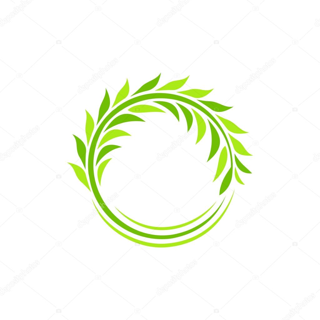 Isolated abstract round shape green color plant vector logo. Wheat ear logotype. Circular wreath illustration. Agricultural industry element. Leaves sign. Natural symbol