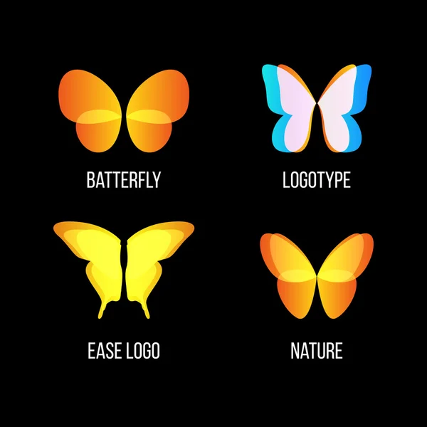 Isolado colorido borboletas vetor logotipo definido. Coleção de logotipos de insetos voadores. Elementos da natureza selvagem ícones. Ilustrações das asas . — Vetor de Stock