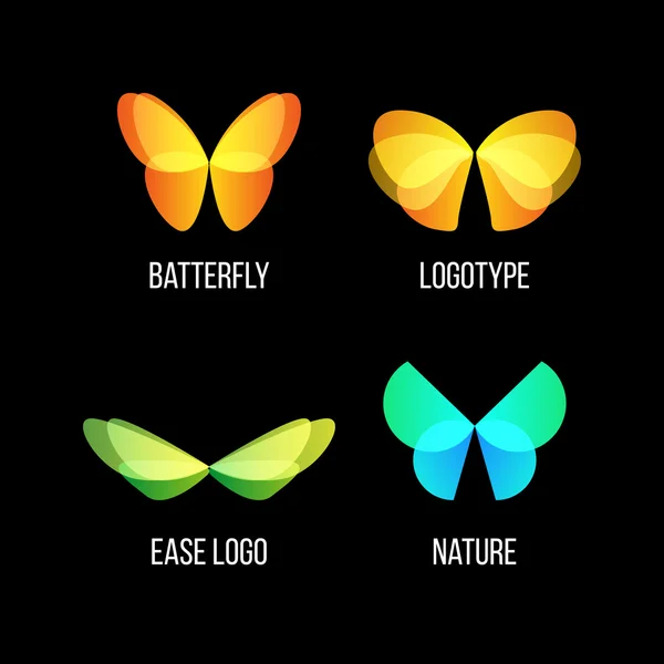 Isolated colorful butterflies vector logo set. Flying insects logotypes collection. Wild nature elements icons. Wings illustrations. — Stock Vector