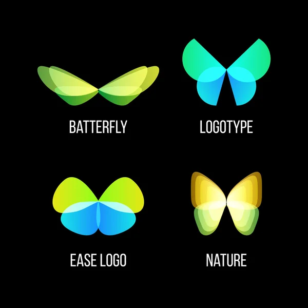 Isolado colorido borboletas vetor logotipo definido. Coleção de logotipos de insetos voadores. Elementos da natureza selvagem ícones. Ilustrações das asas . — Vetor de Stock