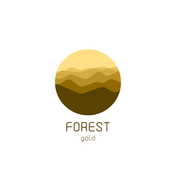 Isolated round forest vector logo. Gold forest silhouette logotype. — Stock Vector