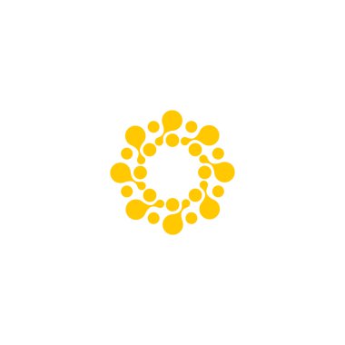 Vektör izole güneş logosu tasarım şablonu. Soyut noktalar sembolü. Simge yuvarlak şekli.