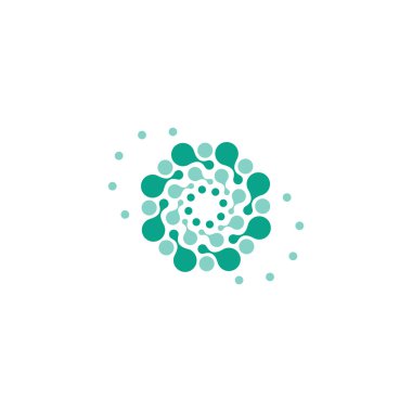 Vektör izole güneş logosu tasarım şablonu. Soyut noktalar sembolü. Simge yuvarlak şekli.