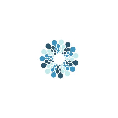 Vektör izole güneş logosu tasarım şablonu. Soyut noktalar sembolü. Simge yuvarlak şekli.