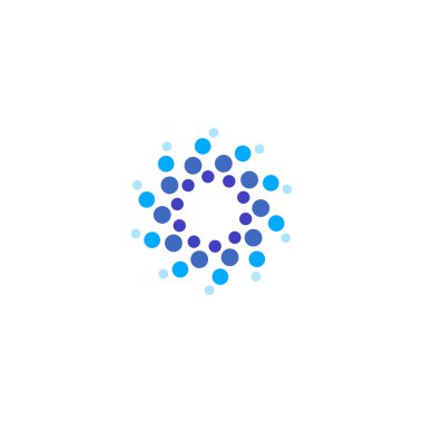 Vektör izole güneş logosu tasarım şablonu. Soyut noktalar sembolü. Simge yuvarlak şekli.