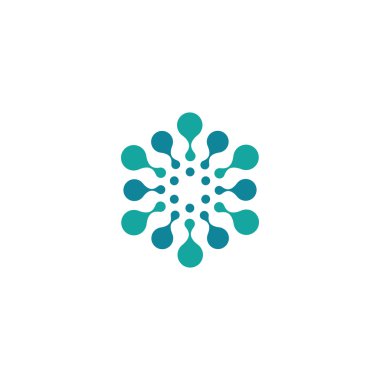 Vektör izole güneş logosu tasarım şablonu. Soyut noktalar sembolü. Simge yuvarlak şekli.