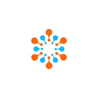 Vektör izole güneş logosu tasarım şablonu. Soyut noktalar sembolü. Simge yuvarlak şekli.