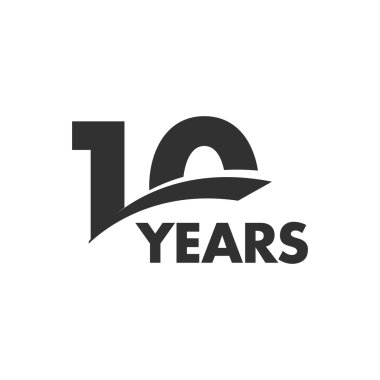 Isolated abstract 10 years anniversary vector logo. Happy 10th birthday greeting card. Black color writing on the white background. clipart