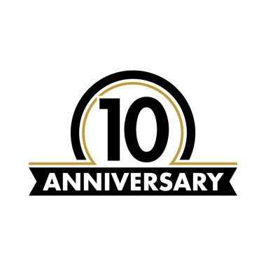 Anniversary vector unusual label. Tenth anniversary symbol. 10 years birthday abstract logo. The arc in a circle. 10th jubilee. clipart