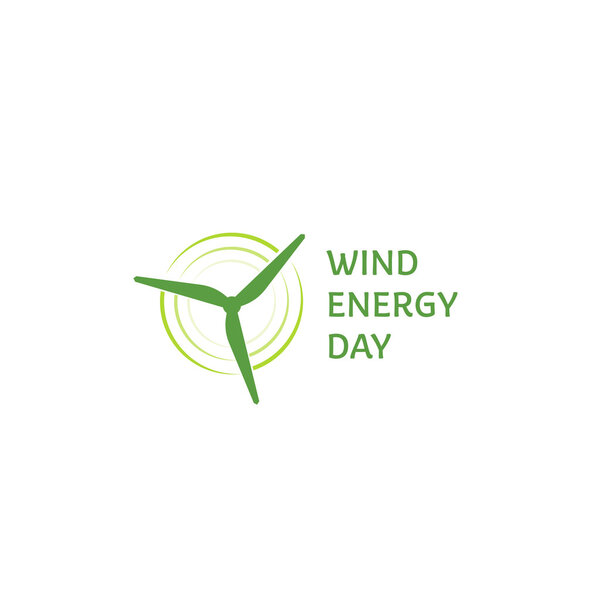 Wind energy day. Green abstract logo. Wind turbine logo.