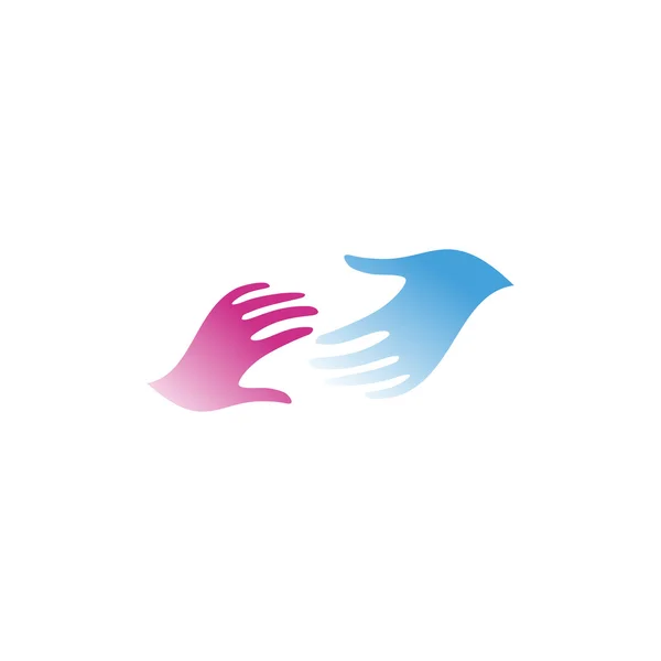 Elszigetelt kék és rózsaszín kezek vektor logo. Elérése férfi és nő kezében vektor illusztráció. Nemzetközi barátságmegjelölés. — Stock Vector