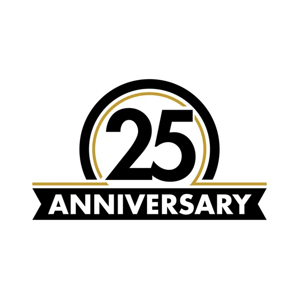 周年矢量异常标签。二十五周年纪念日25年生日抽象标志。圆弧形。25周年庆典. — 图库矢量图片