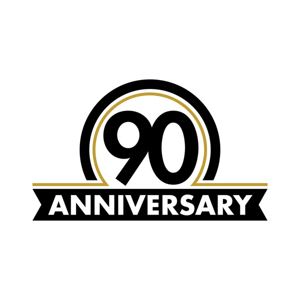 Aniversario vector etiqueta inusual. Símbolo del noventa aniversario. 90 años de cumpleaños logotipo abstracto. El arco en un círculo. 90º aniversario . — Archivo Imágenes Vectoriales