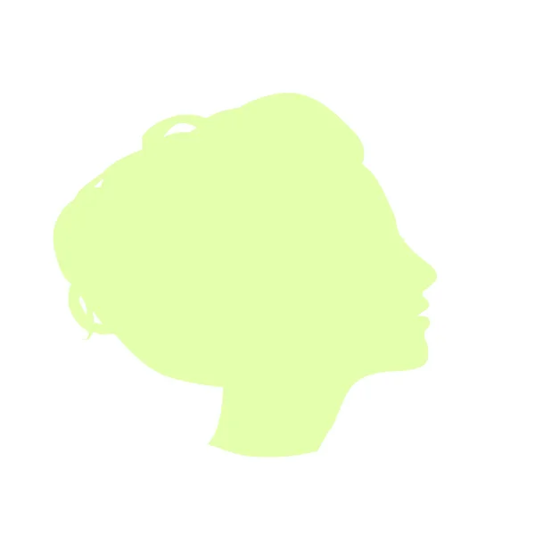 İzole soluk yeşil renkli kadın yan görünüm vektör logosu. Beyaz arka planda güzellik salonu logosu. Kuaför kartvizit elemanı. Minimalist kadın silueti. Kozmetik simgesi. — Stok Vektör