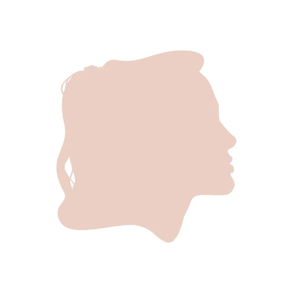 Geïsoleerde bleke roze kleur vrouwen kant weergave vector logo. Schoonheidssalon logo op de witte achtergrond. Kapper visitekaartje element. Minimalistische vrouwelijke silhouet. Cosmetica icoon. — Stockvector