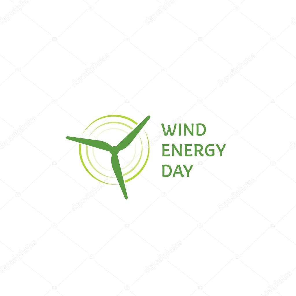 Wind energy day. Green abstract logo. Wind turbine logotype.
