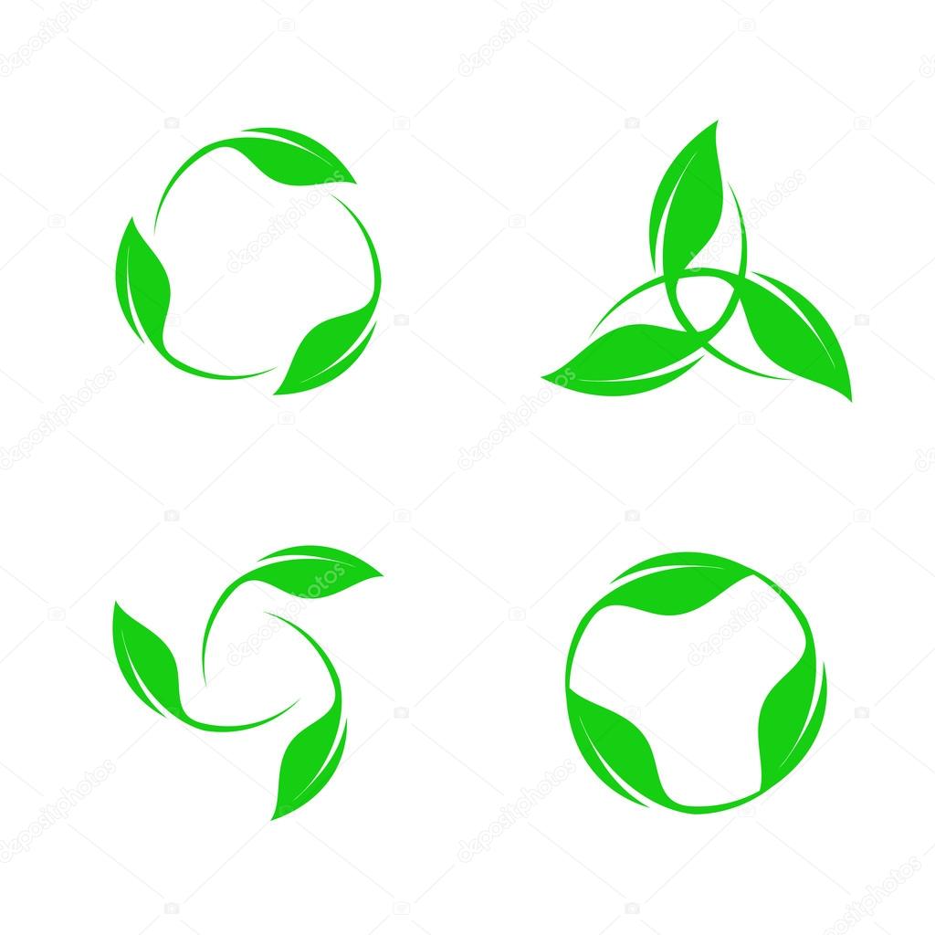 Wind energy day icons. Green abstract logo. Leaf logo set.