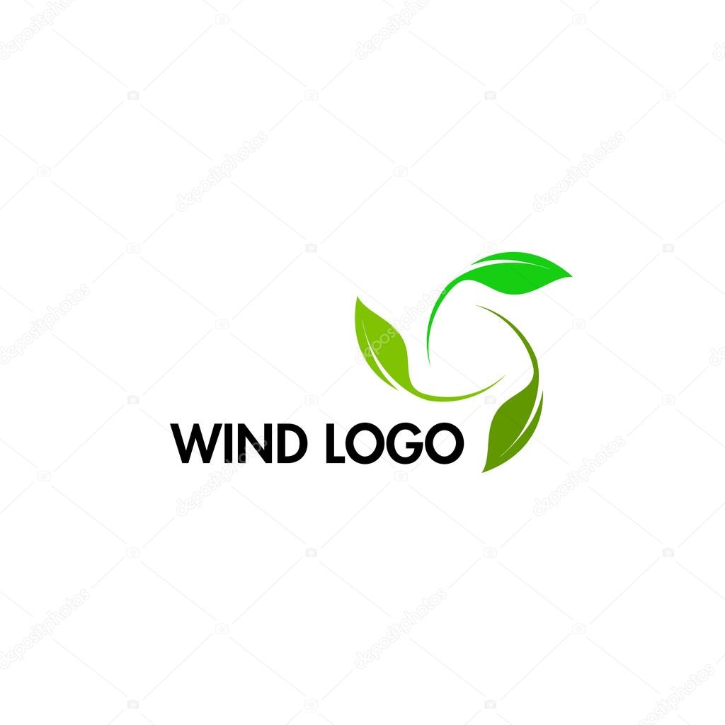 Wind energy day icons. Green abstract logo. Leaf logotype