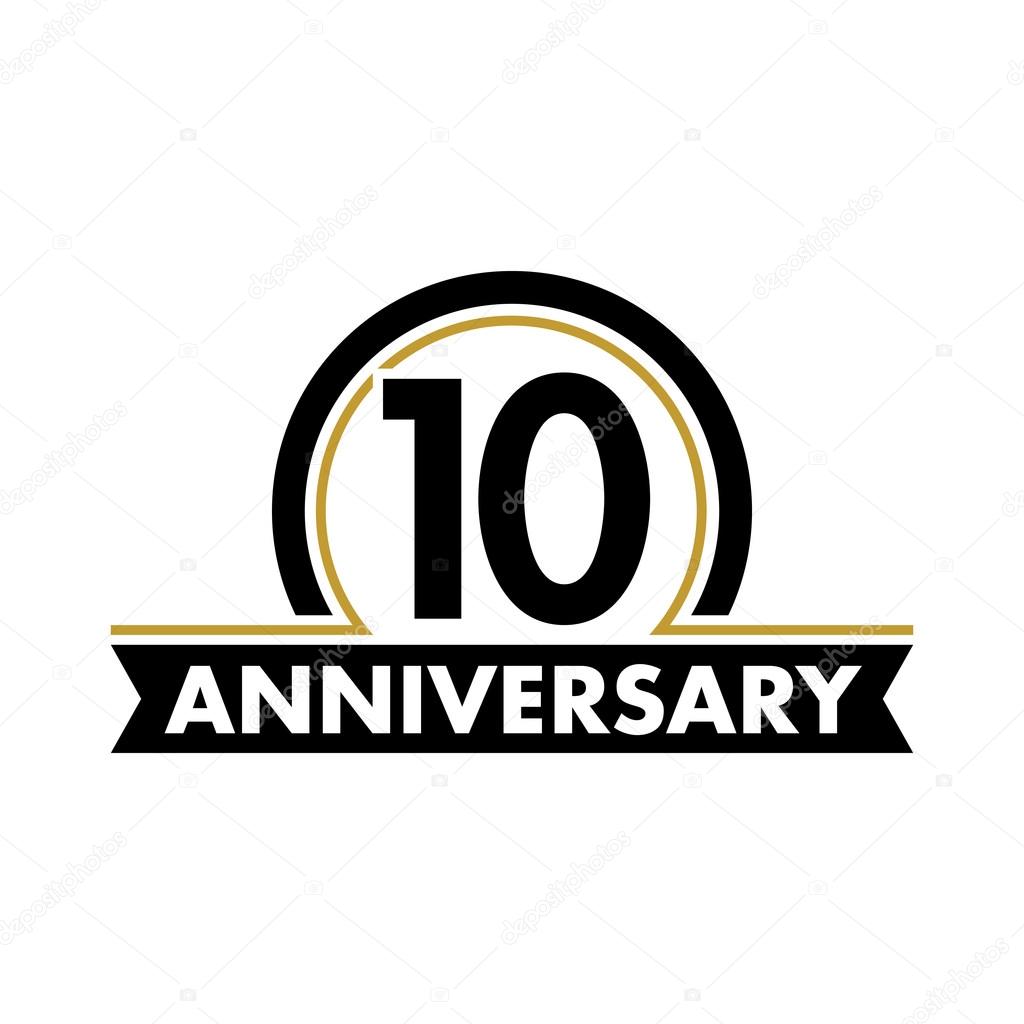 Anniversary vector unusual label. Tenth anniversary symbol. 10 years birthday abstract logo. The arc in a circle. 10th jubilee