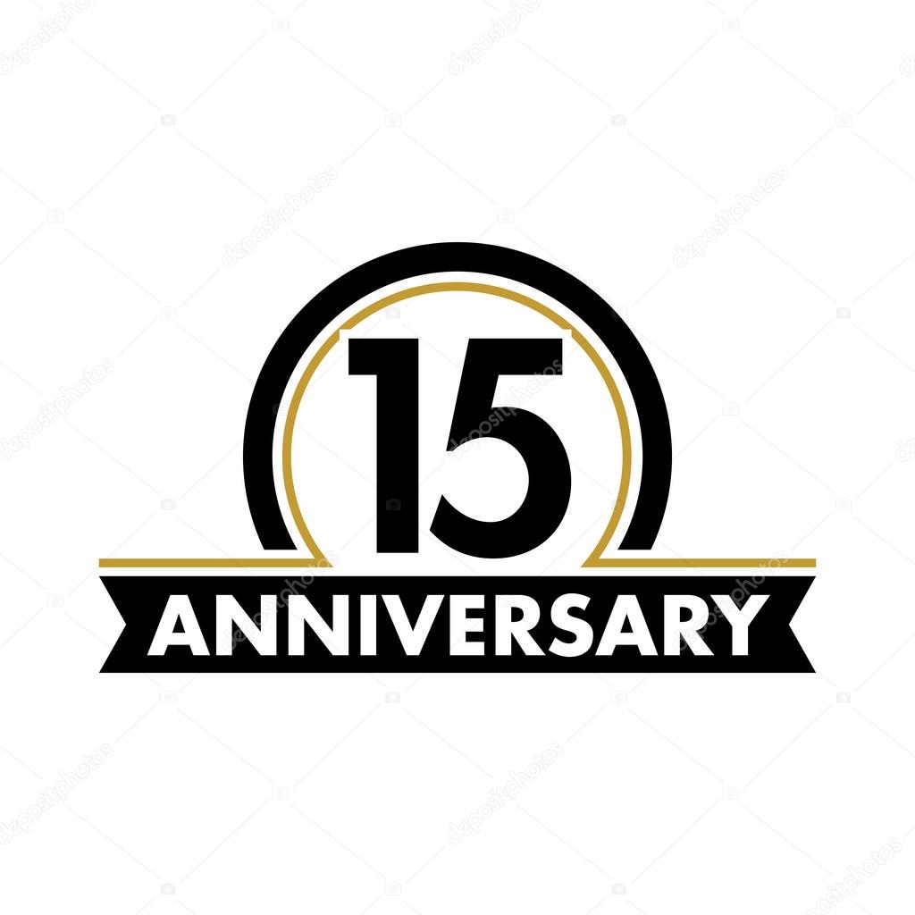 Anniversary vector unusual label. Fifteenth anniversary symbol. 15 years birthday abstract logo. The arc in a circle. 15th jubilee