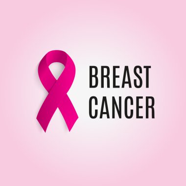Pembe arka plan logosunda izole kırmızı renkli kurdele. Kanser logosuna karşı. Hastalık sembolüdurdurun. Uluslararası dünya çapında meme kanseri haftası. Tıbbi işaret. Vektör çizimi.
