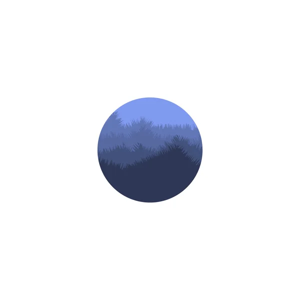 Isolado abstrato azul cor redonda forma montanha com logotipo árvores. Logotipo de silhueta ambiente natural. Ícone de paisagem enevoada. Ilustração do vetor Crepúsculo . —  Vetores de Stock