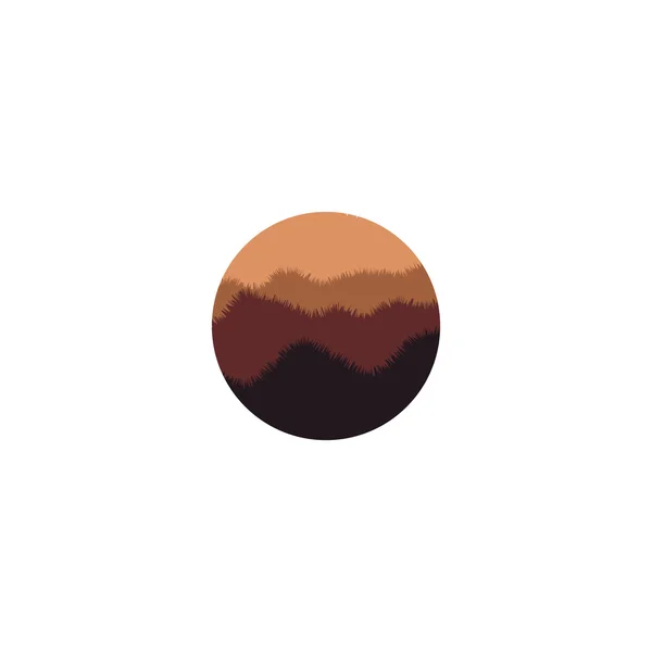 Logo isolé de silhouette d'environnement naturel de forme ronde de couleur brune. Logotype miniature des montagnes. Icône Vue coucher de soleil. Panorama de la nature sauvage.Illustration vectorielle . — Image vectorielle