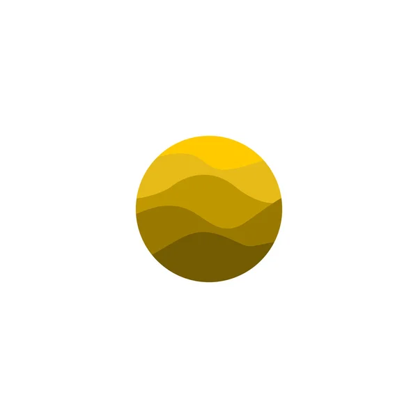 Ізольований логотип абстрактного жовтого кольору круглої форми. Логотип пустелі. Пісочне зображення. Піктограма гір. Елемент хвилястих ліній. Векторні ілюстрації . — стоковий вектор