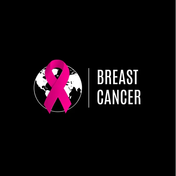 Изолированная розовая цветовая лента на черном фоне логотипа. Против логотипа рака. Остановите символ болезни. Международная неделя рака молочной железы. Медицинский знак. Изображение Земли. Векторная иллюстрация . — стоковый вектор