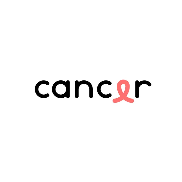 Écriture isolée de cancer de couleur noire avec logo ruban rose sur le fond blanc. Contre le logotype du cancer. Arrêtez le symbole de maladie. Semaine internationale du cancer du sein. Signe médical. Illustration vectorielle . — Image vectorielle