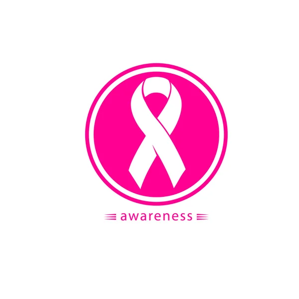 Isoliertes weißes Farbband in einem Kreis-Logo. gegen Krebs runde Form Schriftzug. Stoppt die Krankheit. Internationale weltweite Brustkrebswoche. medizinisches Zeichen. Vektorillustration. — Stockvektor